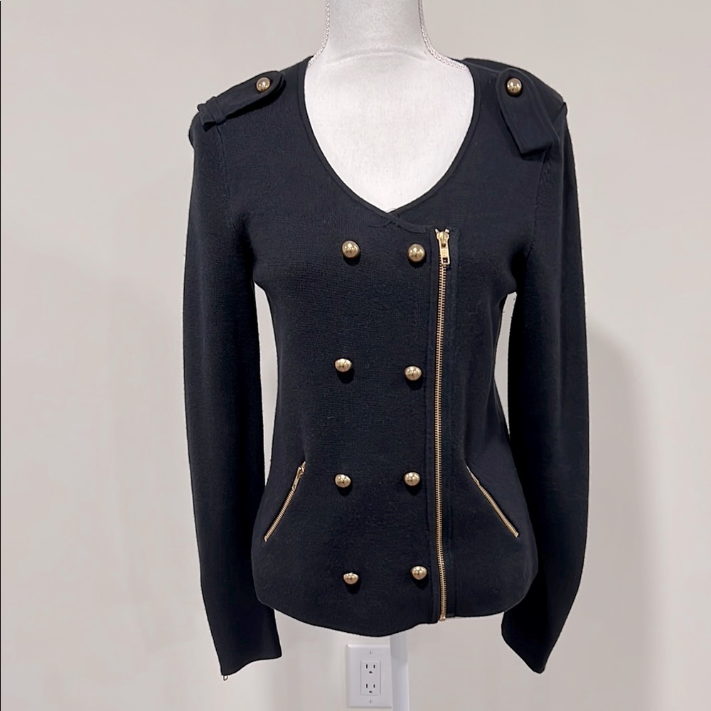 Ann Taylor Navy Cardigan with Gold Accents